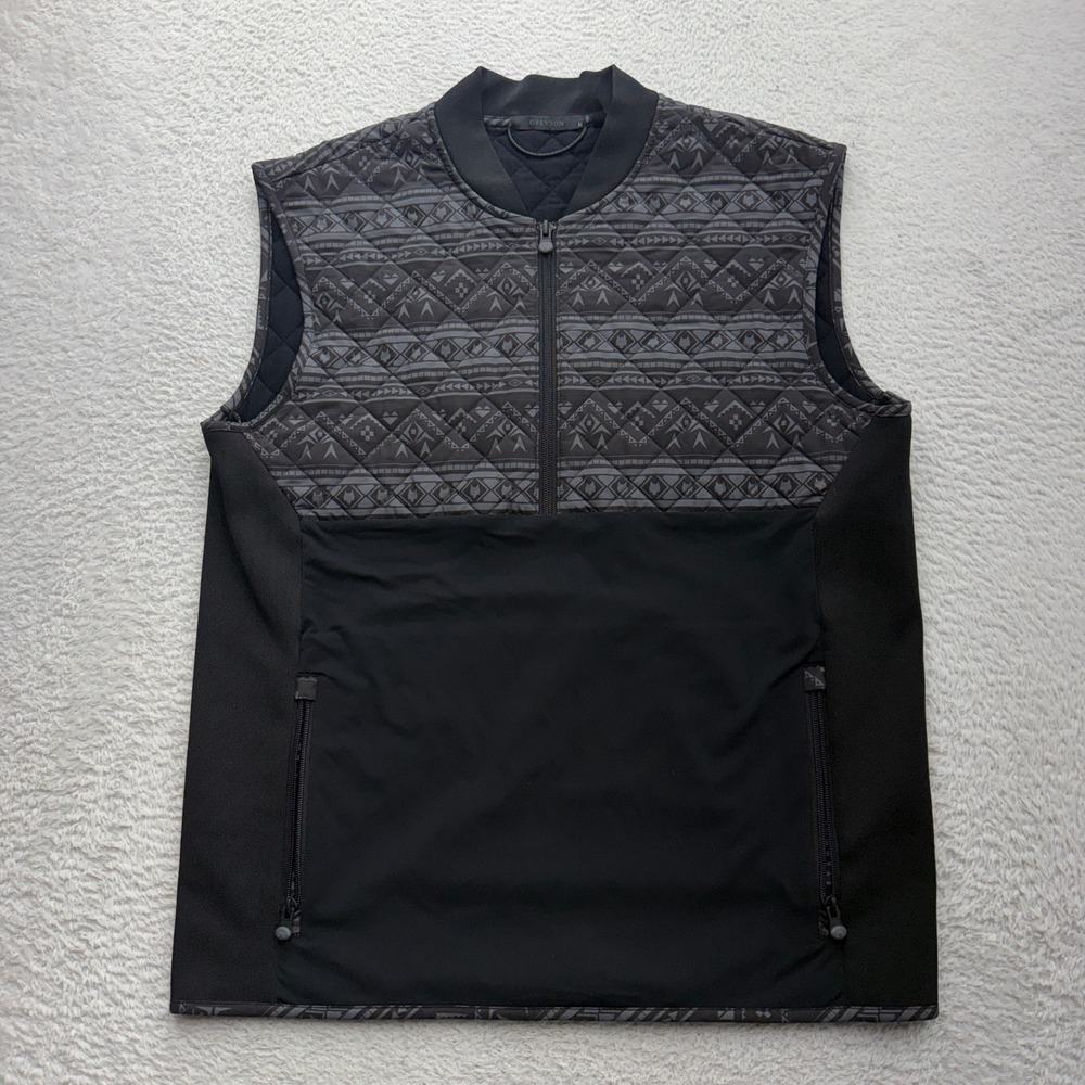 Greyson‎ Clothiers Mens Black Quilted Geometric Hybrid Golf Vest Size M 10080